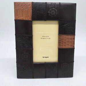 Pier 1 Imports Brown & Tan Patchwork Faux Leather Picture Frame 4"x6"